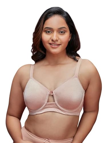 NYKD Minimizer Padded Bra with Chevron Knitted Straps Layer-Free, Maximum Support & Comfort Everyday, Workout & Gym – Reduces Up to One Cup Size, NYB231, Nude, 34DD